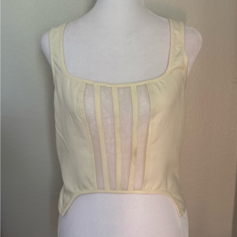 NWT Pretty Little Thing CREAM ORGANZA PANEL CORSET (UK 12 / US 8)
